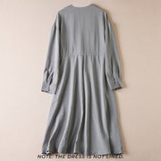 Buddha Stones Pure Color Notched Collar Drawstring Cotton Long Sleeve Midi Dress With Pockets - image 8