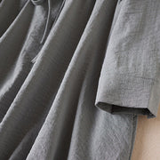 Buddha Stones Pure Color Notched Collar Drawstring Cotton Long Sleeve Midi Dress With Pockets - image 9