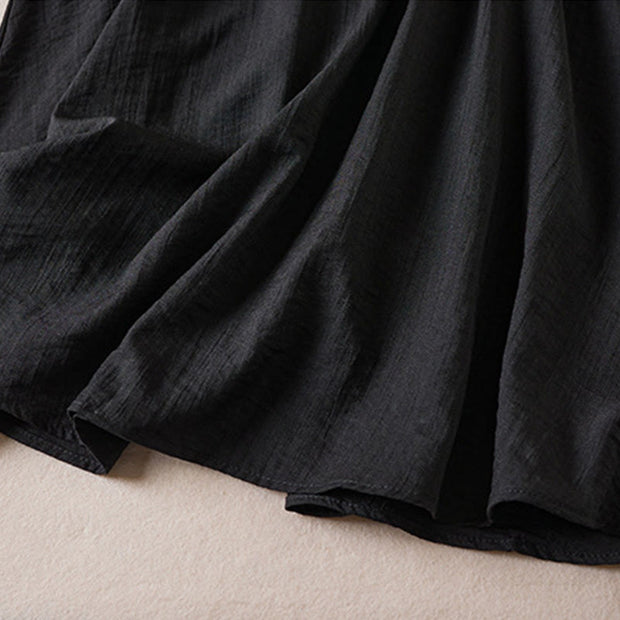 Buddha Stones Pure Color Notched Collar Drawstring Cotton Long Sleeve Midi Dress With Pockets - image 5
