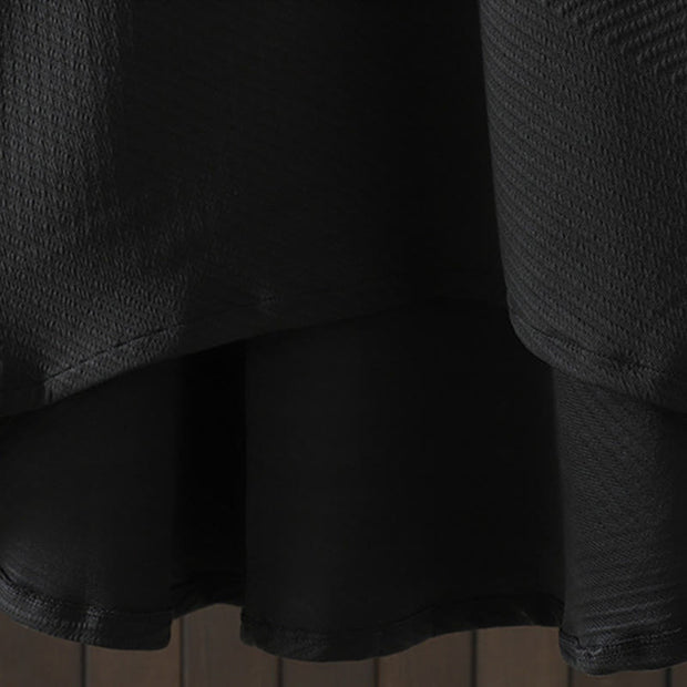 Buddha Stones Pure Color Irregular Design Cotton Turtleneck Long Sleeve Midi Dress With Pocket - image 6
