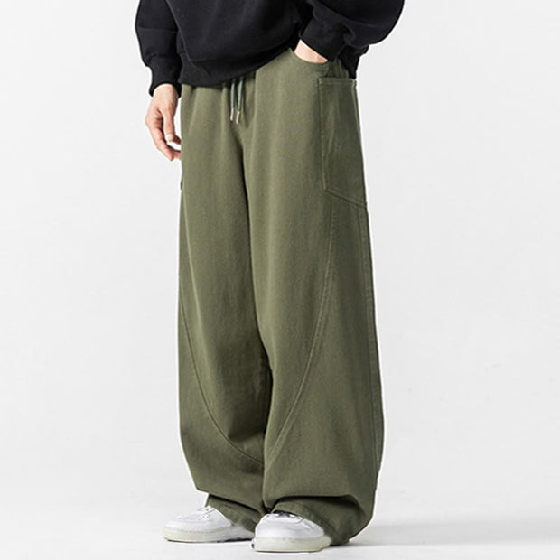Buddha Stones Fall Pure Color Men's Wide Leg Cotton Drawstring Pants With Pockets - image 12
