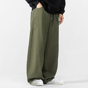 Buddha Stones Fall Pure Color Men's Wide Leg Cotton Drawstring Pants With Pockets - image 14