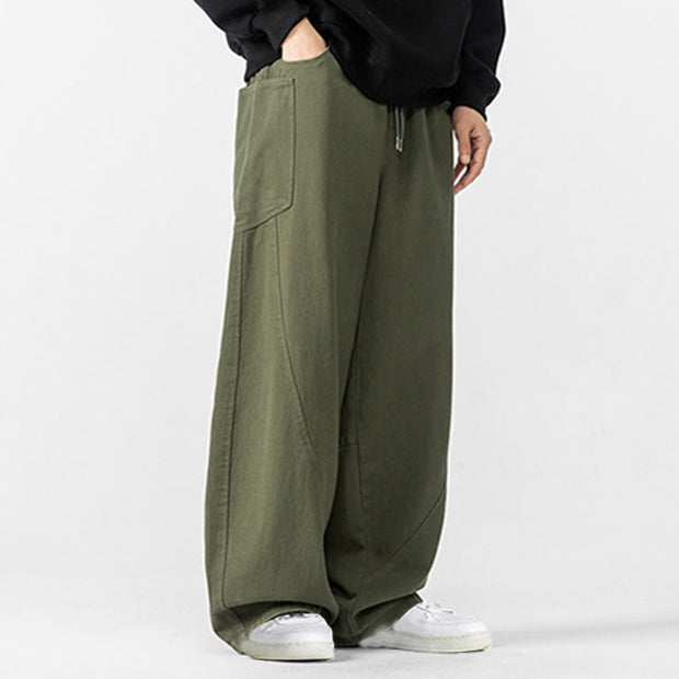 Buddha Stones Fall Pure Color Men's Wide Leg Cotton Drawstring Pants With Pockets - image 14