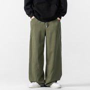 Buddha Stones Fall Pure Color Men's Wide Leg Cotton Drawstring Pants With Pockets - OliveDrab - US/UK/AU46，EU56 (5XL) - image 8