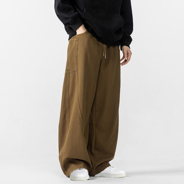 Buddha Stones Fall Pure Color Men's Wide Leg Cotton Drawstring Pants With Pockets - image 23