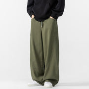 Buddha Stones Fall Pure Color Men's Wide Leg Cotton Drawstring Pants With Pockets - image 13