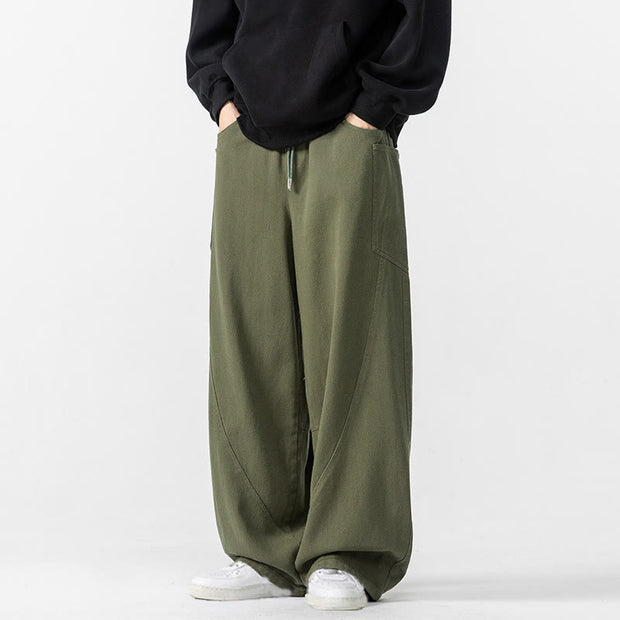 Buddha Stones Fall Pure Color Men's Wide Leg Cotton Drawstring Pants With Pockets - image 13