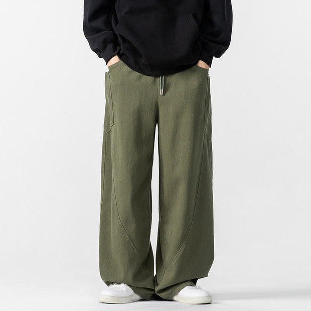 Buddha Stones Fall Pure Color Men's Wide Leg Cotton Drawstring Pants With Pockets - OliveDrab - US/UK/AU46，EU56 (5XL) - image 8