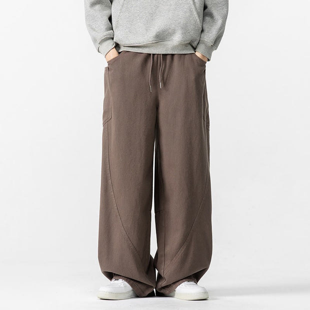 Buddha Stones Fall Pure Color Men's Wide Leg Cotton Drawstring Pants With Pockets - image 2