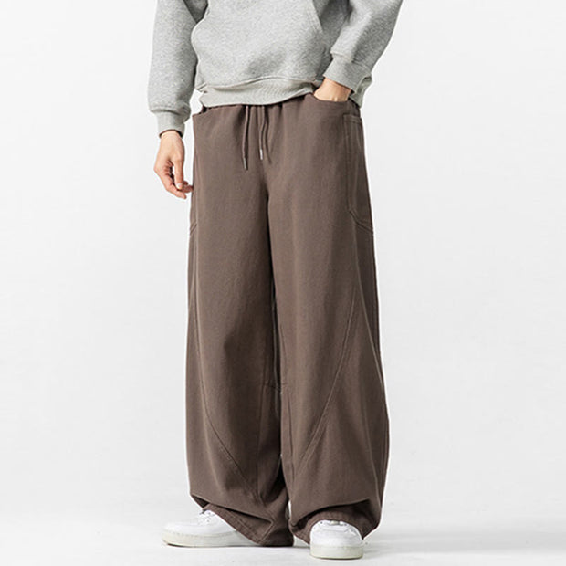Buddha Stones Fall Pure Color Men's Wide Leg Cotton Drawstring Pants With Pockets - image 1