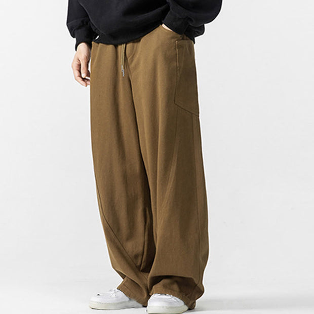 Buddha Stones Fall Pure Color Men's Wide Leg Cotton Drawstring Pants With Pockets - image 18