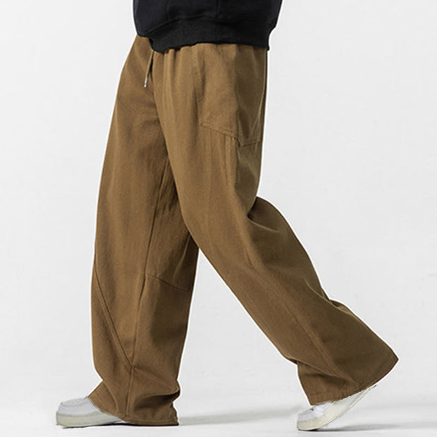 Buddha Stones Fall Pure Color Men's Wide Leg Cotton Drawstring Pants With Pockets - image 24