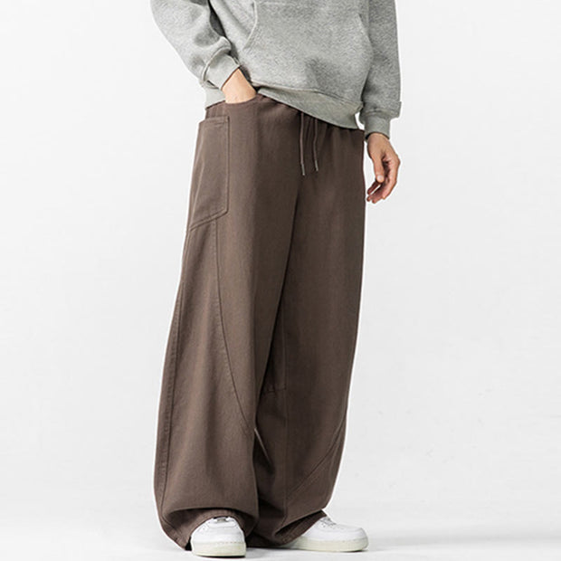 Buddha Stones Fall Pure Color Men's Wide Leg Cotton Drawstring Pants With Pockets - image 3
