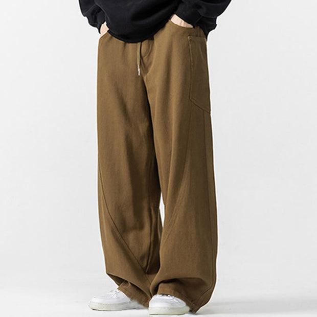 Buddha Stones Fall Pure Color Men's Wide Leg Cotton Drawstring Pants With Pockets - image 20