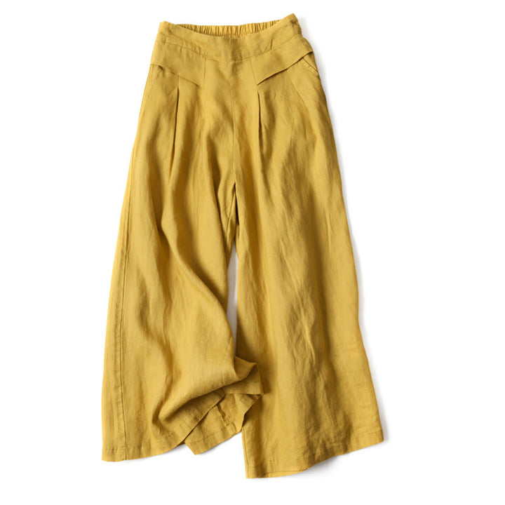 Buddha Stones cotton linen high waist wide leg pants