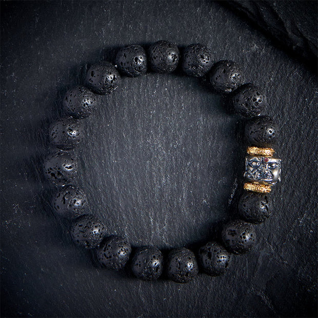 Buddha Stones Natural Lava Rock Buddha Face Support Bracelet - 20cm - image 0