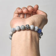 Buddha Stones Natural Grey Jasper Sodalite Om Mani Padme Hum Buddha Face Healing Bracelet - image 3