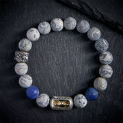 Buddha Stones Natural Grey Jasper Sodalite Om Mani Padme Hum Buddha Face Healing Bracelet - 20cm - image 0