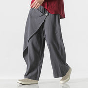 Buddha Stones Asymmetrical Patched Design Plain Men's Cotton Pants With Pockets - image 0