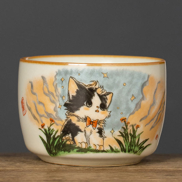 Buddha Stones Cute Bow Tie Cat Teacup Kung Fu Tea Cup - Cat 7.5cm*5cm*115ml - image 9