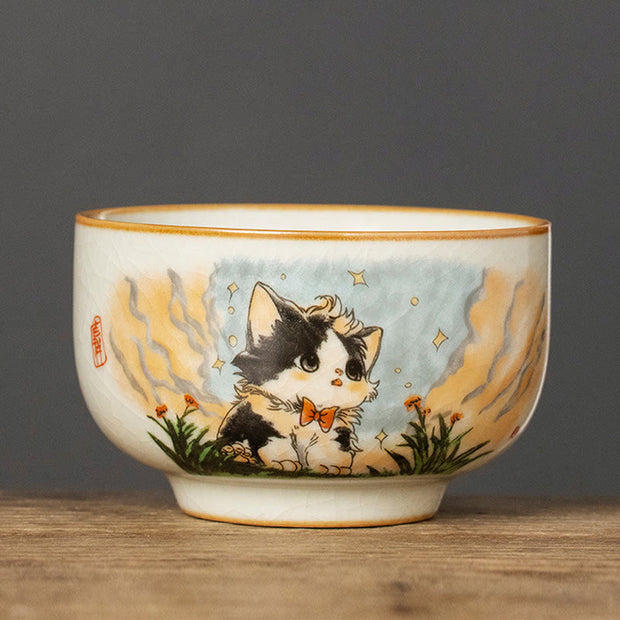 Buddha Stones Cute Bow Tie Cat Teacup Kung Fu Tea Cup - Cat 7.8cm*5cm*120ml - image 12