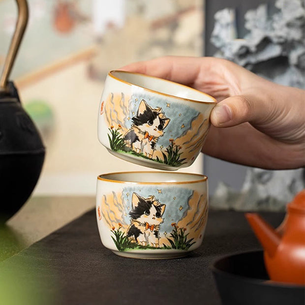 Buddha Stones Cute Bow Tie Cat Teacup Kung Fu Tea Cup - image 6