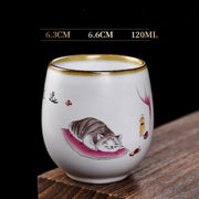 Buddha Stones Cute Lying Cat Branches Teacup Kung Fu Tea Cup - Lying Cat & Blanket 6.3cm*6.6cm*120ml - image 11