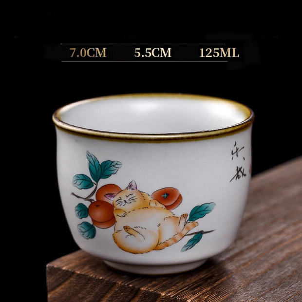Buddha Stones Cute Lying Cat Branches Teacup Kung Fu Tea Cup - Lying Cat & Branches 7cm*5.5cm*125ml - image 15