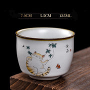 Buddha Stones Cute Lying Cat Branches Teacup Kung Fu Tea Cup - Lying Cat & Leaves 7cm*5.5cm*125ml - image 17