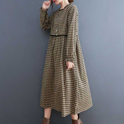 Buddha Stones Fall Plaid Pattern Ruffled Crew Neck Design Cotton Long Sleeve Midi Dress With Pockets - image 9