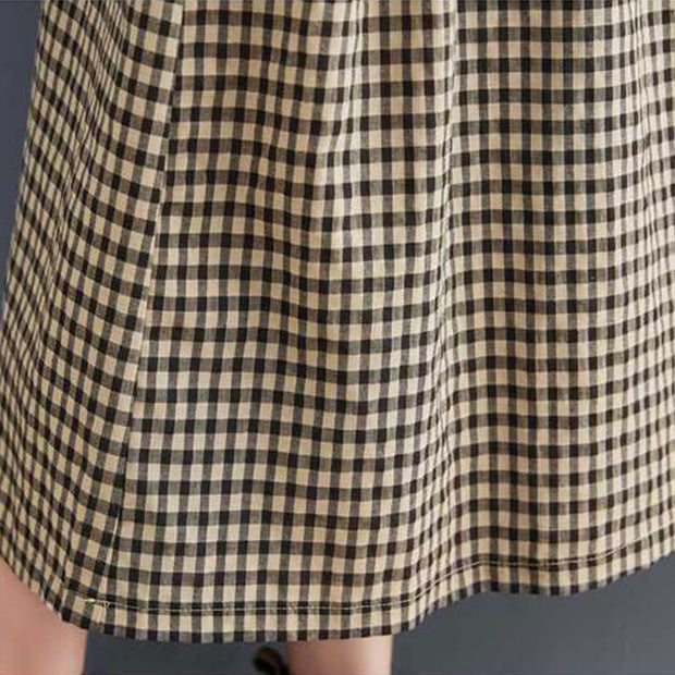 Buddha Stones Fall Plaid Pattern Ruffled Crew Neck Design Cotton Long Sleeve Midi Dress With Pockets - image 17