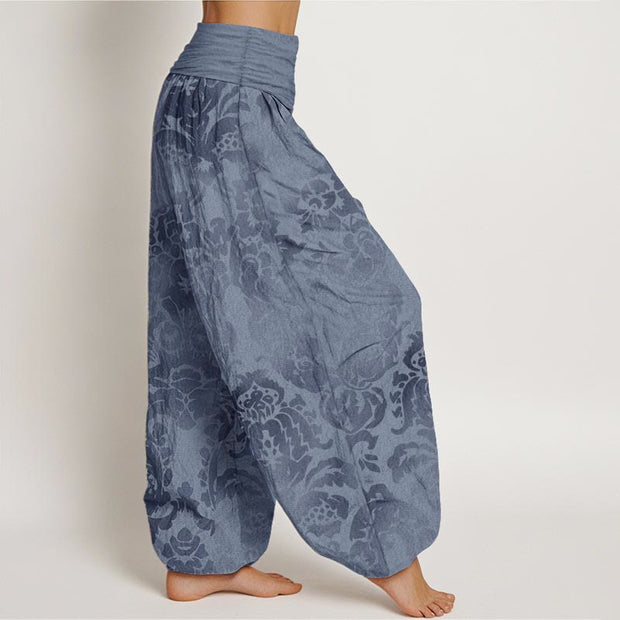 Buddha Stones Pure Cotton Casual Flower Leaves Design Women's Elastic Waist Harem Pants - image 2