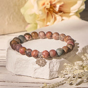 Buddha Stones 925 Sterling Silver Lotus Design Picasso Jasper Positive Bracelet - 20cm - image 0