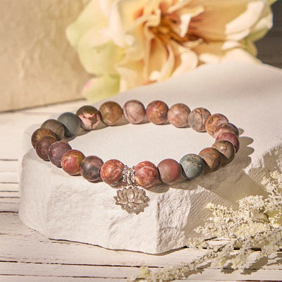 Buddha Stones 925 Sterling Silver Lotus Design Picasso Jasper Positive Bracelet - 20cm - image 0
