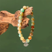 Buddha Stones 925 Sterling Silver Lotus Symbol Peacock Agate Courage Beads Bracelet - image 3