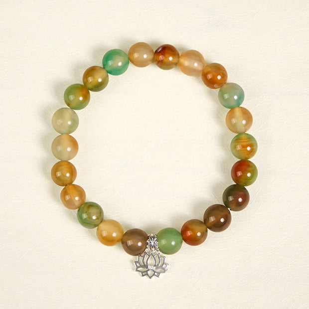 Buddha Stones 925 Sterling Silver Lotus Symbol Peacock Agate Courage Beads Bracelet - image 2