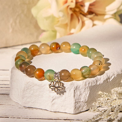 Buddha Stones 925 Sterling Silver Lotus Symbol Peacock Agate Courage Beads Bracelet - Peacock Agate(Wrist Circumference 15-16cm) - image 0