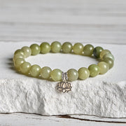 Buddha Stones 925 Sterling Silver Lotus Natural Cyan Jade Luck Bracelet - 20cm - image 0