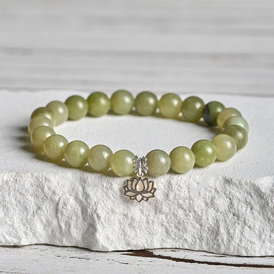 Buddha Stones 925 Sterling Silver Lotus Natural Cyan Jade Luck Bracelet - 20cm - image 0
