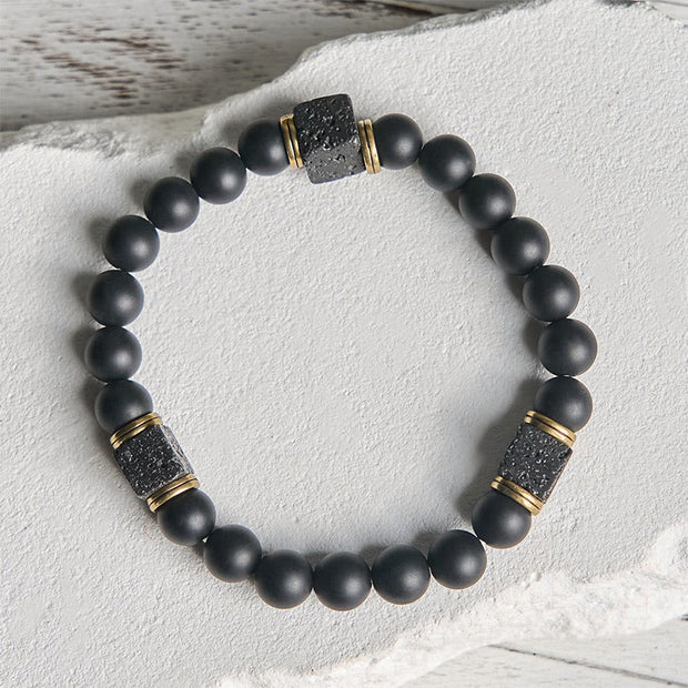 Buddha Stones Natural Black Onyx Square Lava Rock Fortune Bracelet - image 2