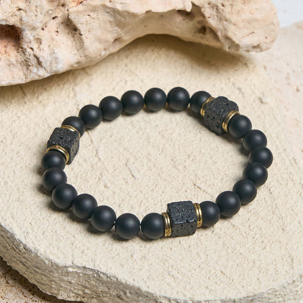 Buddha Stones Natural Black Onyx Square Lava Rock Fortune Bracelet - image 1