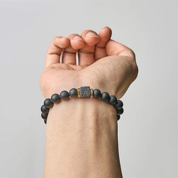 Buddha Stones Natural Black Onyx Square Lava Rock Fortune Bracelet - image 4