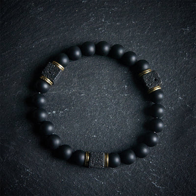 Buddha Stones Natural Black Onyx Square Lava Rock Fortune Bracelet - 20cm - image 0