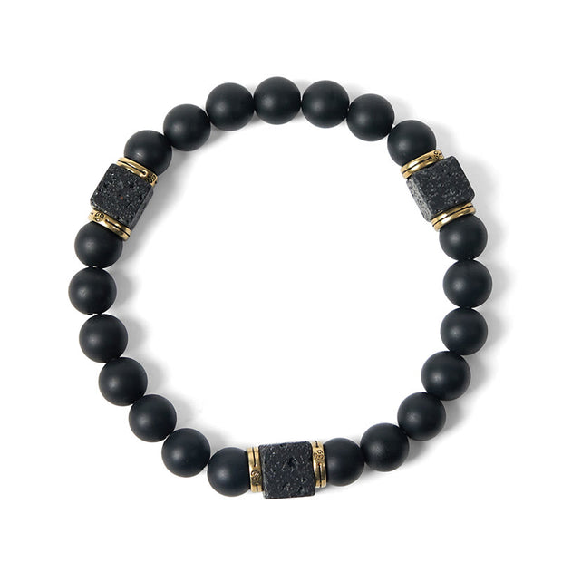 Buddha Stones Natural Black Onyx Square Lava Rock Fortune Bracelet - image 6