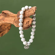 Buddha Stones 925 Sterling Silver Lotus Design Natural White Turquoise Wealth Bracelet - image 13