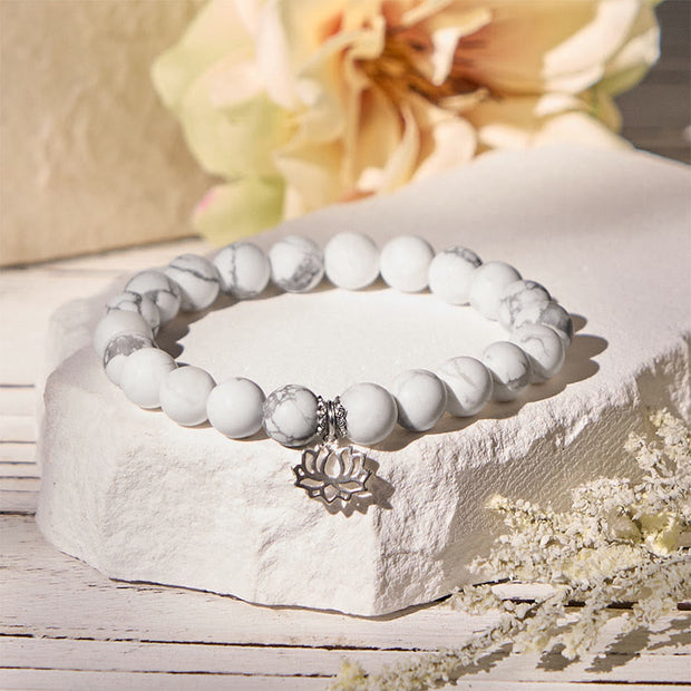 Buddha Stones 925 Sterling Silver Lotus Design Natural White Turquoise Wealth Bracelet - image 11