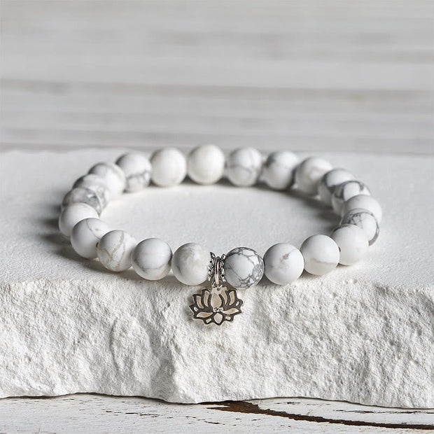 Buddha Stones 925 Sterling Silver Lotus Design Natural White Turquoise Wealth Bracelet - 20cm - 8mm - image 10
