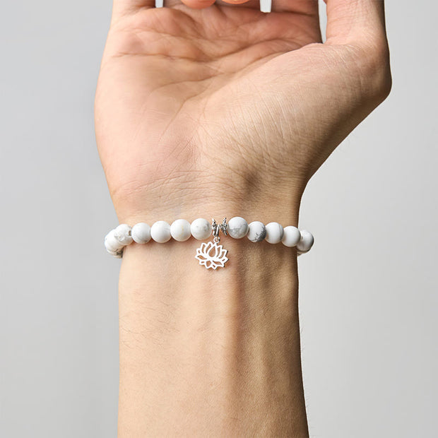Buddha Stones 925 Sterling Silver Lotus Design Natural White Turquoise Wealth Bracelet - image 4