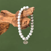 Buddha Stones 925 Sterling Silver Lotus Design Natural White Turquoise Wealth Bracelet - image 3