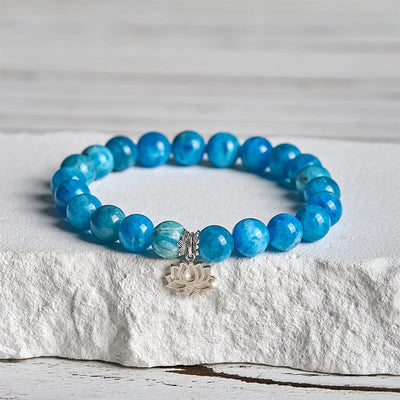 Buddha Stones 925 Sterling Silver Lotus Natural Apatite Creativity Bracelet - 20cm - image 0